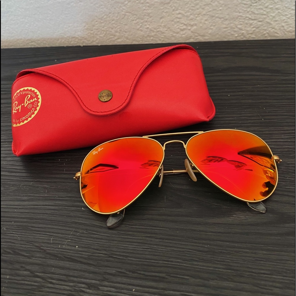🍊Ray-Ban orange tinted sunglasses with gold frame